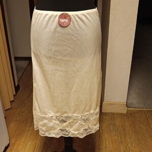 Cream Long Floral Lace Trim Slip